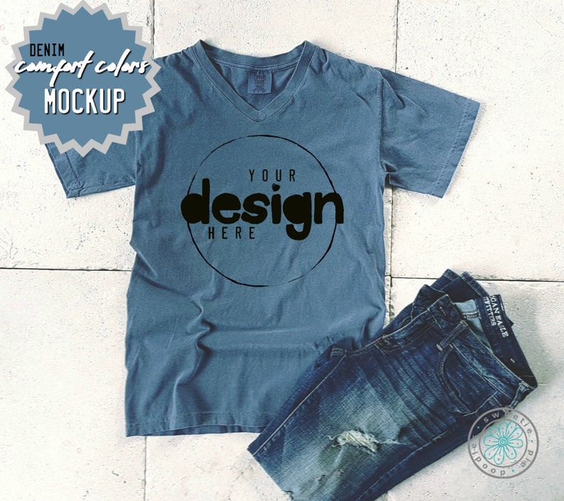 Download Comfort Colors Denim V-Neck T-Shirt Mockup STYLE C4099 | Etsy