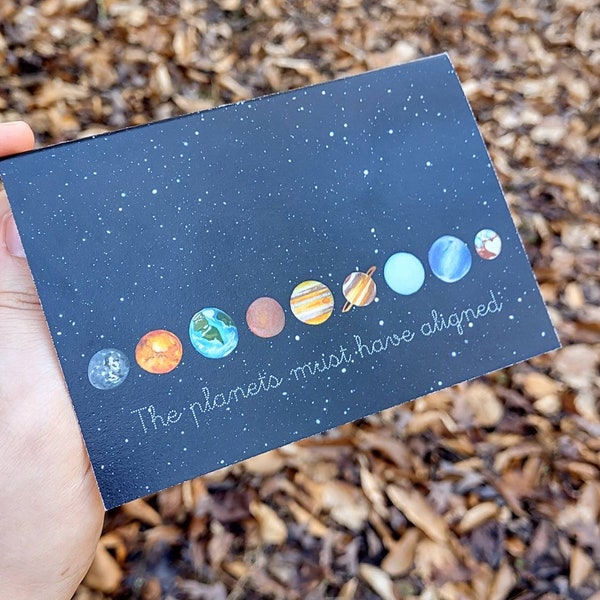 Planets Valentine's card, space themed card, astrology lover card, galentines card