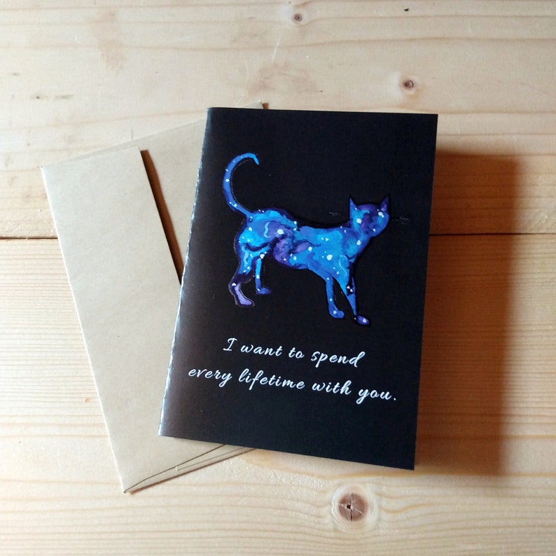 girlfriend card, I want to spend every lifetime with you anniversary card A1 blank greeting card Cat Valentine/'s day card