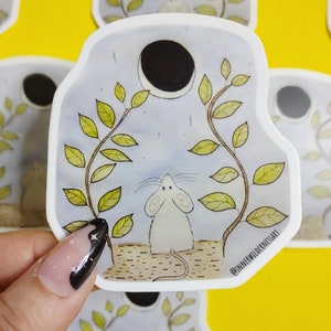 Sticker souris et la lune, sticker pour ordinateur portable 3x3, sticker illustré souris, sticker pour carnet