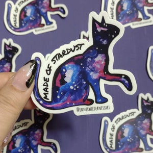 Gemaakt van Stardust Galaxy Cat-sticker, sticker kosmische kat, gemaakt van sterren sticker, hemelse kat, originele kunststicker, 3 x 3 notebooksticker