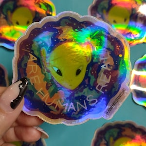holografische buitenaardse sticker, zijn mensen echt? sticker, melkwegsticker, kosmische buitenaardse sticker