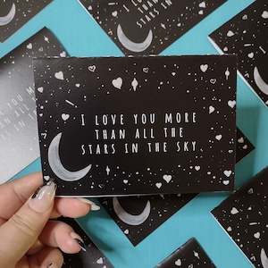 Carte Saint-Valentin, je t’aime plus que toutes les étoiles du ciel carte vierge pliée, carte anniversaire A1