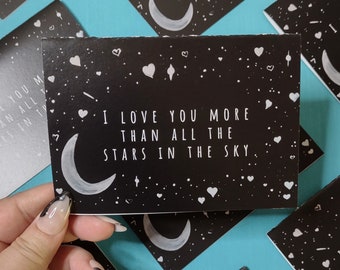 Carte Saint-Valentin, je t’aime plus que toutes les étoiles du ciel carte vierge pliée, carte anniversaire A1