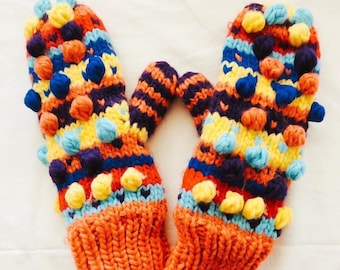 Colorful Knit Mittens Gloves