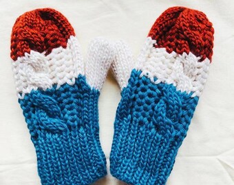 Guanti Cozy Knit Mittens // Blu Rosso e Crema