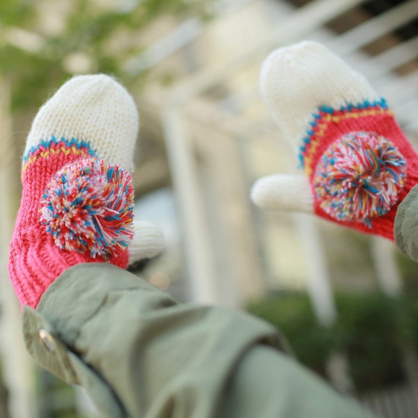 Cozy Knit Mittens // Pink and Cream