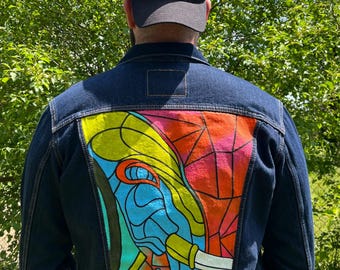Jean jacket - Hand Painted - Electric Forest
