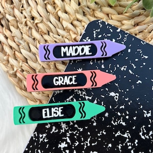 Back to School Personalized Crayon Name Hair Clips, Hair Clip, Acrylic, Hair bow, Alligator clip, Hair Accessory, Personalized Hair Clip