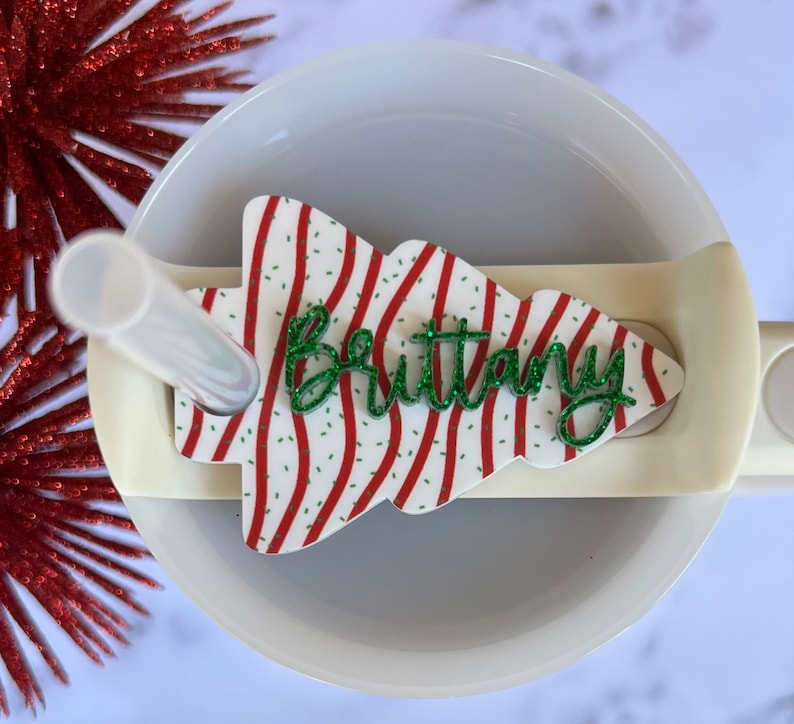 Topper de nombre de Stanley de pastel de Navidad, placa de nombre de Stanley de Navidad de 30 o 40 oz, etiqueta de nombre personalizada de Stanley H2.0 del árbol de Navidad
