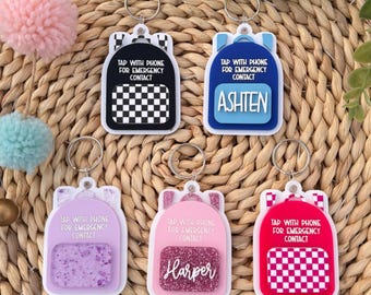 Etiqueta de contacto de emergencia para mochila / Etiqueta para mochila infantil / Etiqueta para bolso / Etiqueta NFC / Etiqueta con nombre escolar / Etiqueta de identificación escolar y de viaje / Etiqueta de contacto de emergencia