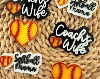 Etiqueta acrílica personalizada para bolsa de softbol / Amuleto deportivo para bolsa / Accesorio personalizado para bolso / Amuleto para la esposa del entrenador / Mamá de softbol