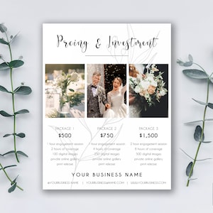 Price Guide Marketing Template | Investment Sheet | Pricing | Photography pricing sheet | A La Carte | Packages | Photoshop PSD Template