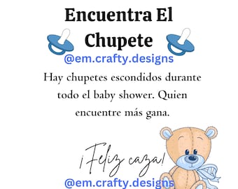 Juegos de baby shower,  Juego del Chupete de Bebé en Español Nino, descarga inmediata,  baby shower games in Spanish, instant download