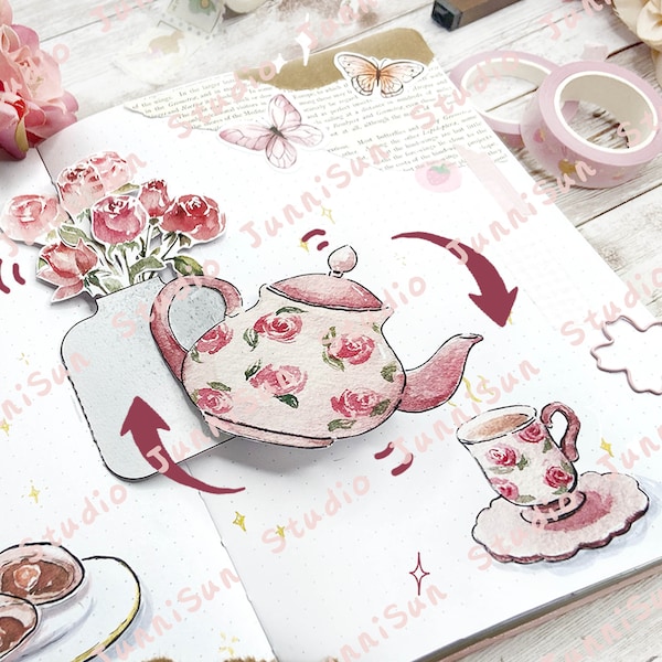 Modèle de carte POP-UP Tea Party | JunniSun Bullet Journal