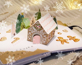 Gingerbread House POP-UP Card Template | JunniSun Bullet Journal