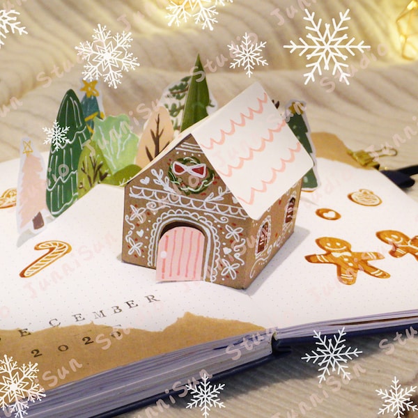 Gingerbread House POP-UP Card Template | JunniSun Bullet Journal