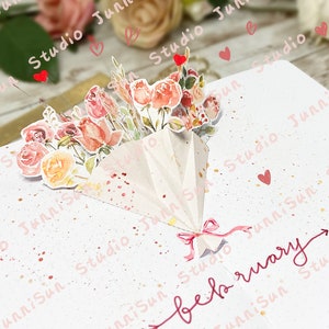 Modèle de carte POP-UP bouquet de roses | JunniSun Bullet Journal