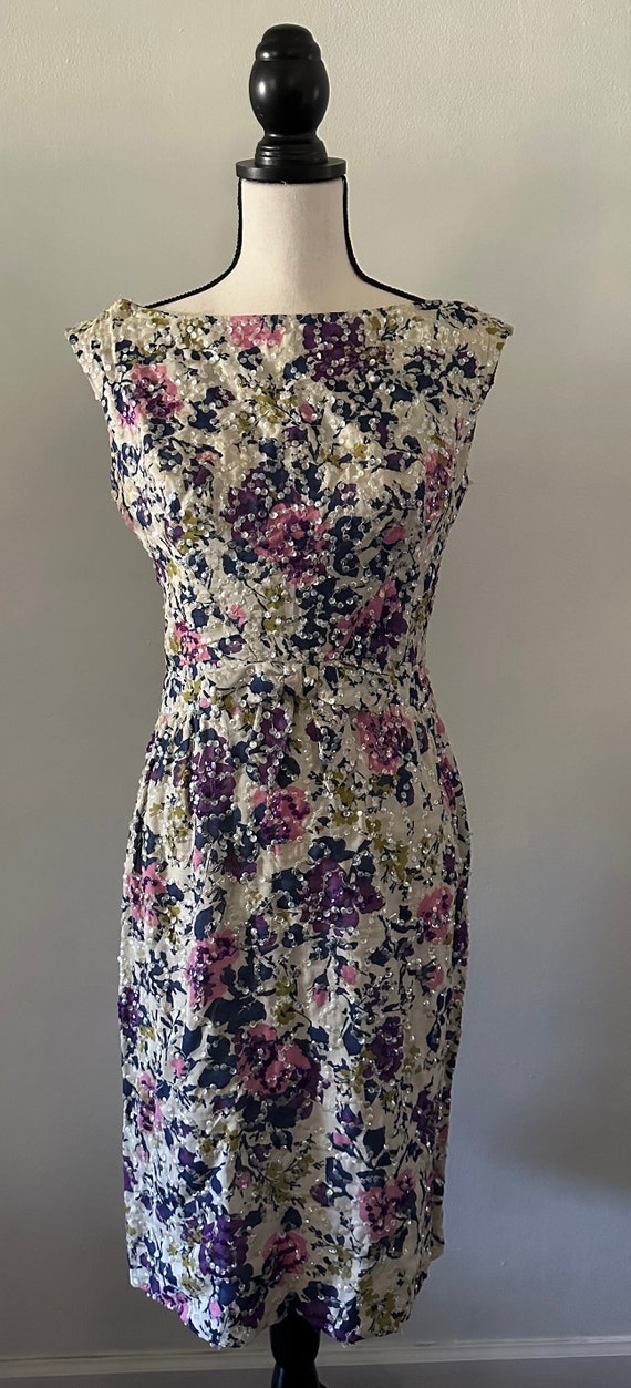 Vintage 1960's Pat Sandler Floral Sequin Shift Dre