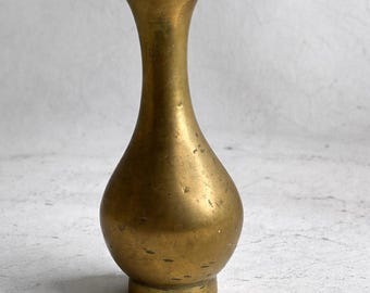 Vintage Solid Brass Teardrop Bud Vase, Heavy Mid-Century Minimalist Gold Flower Vase