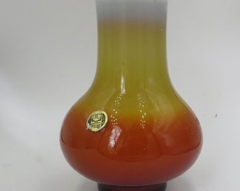 Vintage Soviet Ceramic Vase 1970s | Ukrainian SSR | OTK Label | Yellow Orange Glaze