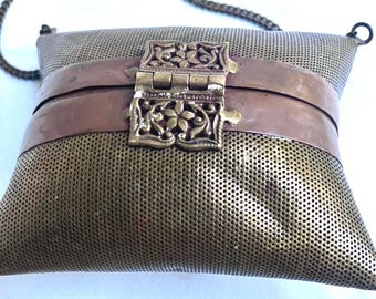 Vintage Metal Mesh Evening Bag Purse with Chain Strap | Art Deco Style Mesh Handbag | Antique Brass Tone Clutch | Unique Gift