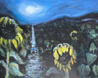 Origineel zonnebloemschilderij, handgeschilderd