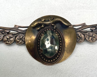 Ermani Bulatti Art Nouveau Lizard Brooch – Signed Dutch Designer Gold Tone Statement Jewelry