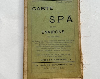 Antique Linen Map of Spa Belgium, Castaigne Brussels c. 1905–1925, Ardennes Wall Map