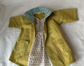 Vintage 1950s Doll Outfit – Cotton Dress & Coat Set (25cm)