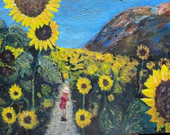 Origineel zonnebloemschilderij, handgeschilderd