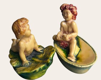 Vintage decorative child figurines – set of 2 – hand painted retro kitsch decor