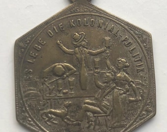 Antique Imperial German Satirical Brass Medal Es Lebe Die Kolonial-Politik Circa 1890
