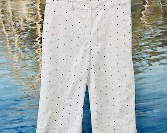 Vintage White Polka Dots Capri Boxy Short Pants Polka Dot Pattern Womens XL VTG