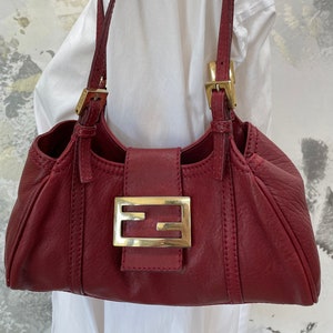 Vintage Fendi Red Leather Brown Zucca Monogram Baguette Bag