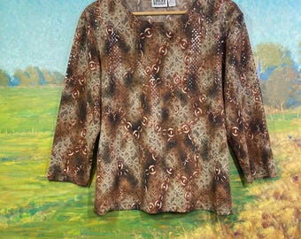 Vintage Chicos Blouse Size 3 Large Chicos BlouseShimmer Rusty Brown Red Cream