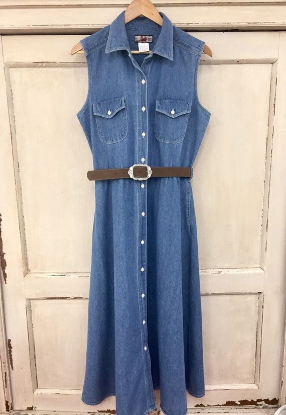Vintage Denim Maxi Dress, Vintage Button Down Deni