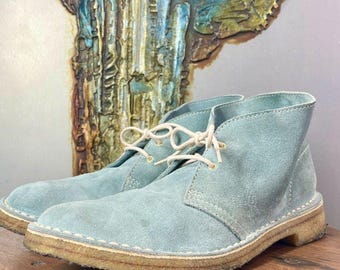 Vintage Original Kate Spade 90s Sky Blue Suede Ankle Desert Boots Size 7.5 8 VTG