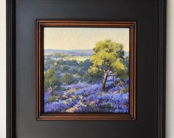 Original Painting Impressionism Landscape Bluebonnet Texas Framed Painting 14x14 Scott Brems Southwest Artist Vibrant Wildflowers