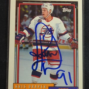 Dédicacé à la main de Kris Draper NHL Jets 1990-91 Carte de hockey TOPPS de Winnipeg n° 249, non utilisée ou propre, conservée dans la pochette