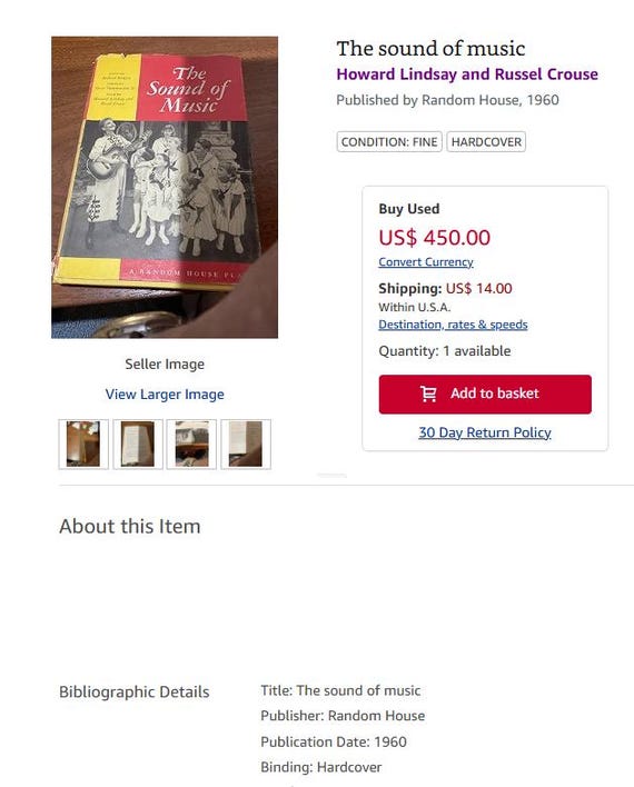 The Sound of Music Hardcover: 1960 First Edition, Random House - Etsy