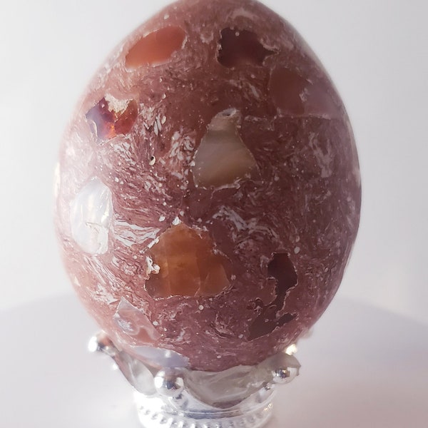 Fire Opal Rhyolite Gemstone Egg Polished 2.25"x1.25"  Glowing Mexican Fire Opal rhyolite matrix Includes Stand Hand Carved Polished Gemstone