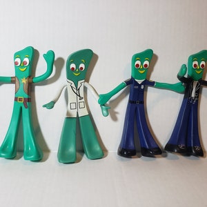 4 Vintage Gumby Toy Bendable Figures Dr. Gumby Biker Gumby