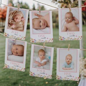 Wild & ONEderful bannière d'anniversaire mensuelle, bannière florale de photo de bébé, bannière modifiable d'étape importante pour la première année