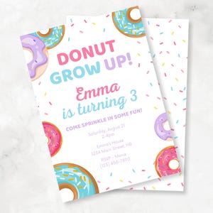 Donut Grow Up Birthday Invitation, Editable Donut Party Invite, 1st Birthday Invite Printable, Donut Theme Template