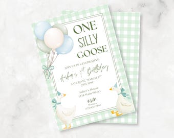One Silly Goose First Birthday Invitation, Silly Goose 1st Birthday Invite, Digital Canva Template