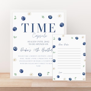 Birthday Time Capsule Sign & Card, Editable Berry First Birthday Sign, Berry Party Decorations, Printable Capsule Template
