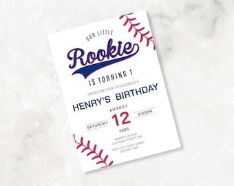 Baseball First Birthday Invitation, Rookie of the Year Party Invite, Editable Sports Birthday Template, Baseball Birthday Party