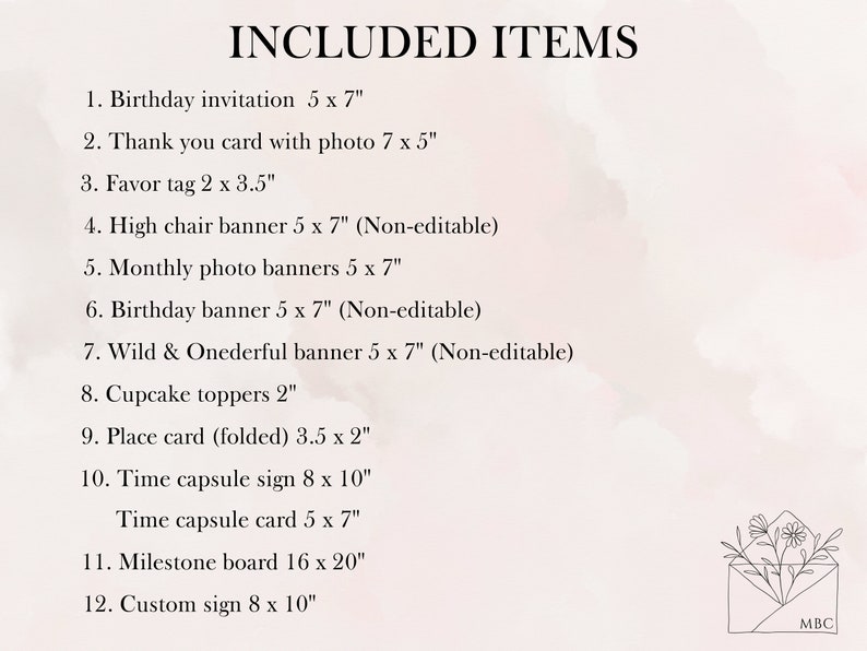 List of included items within bundle