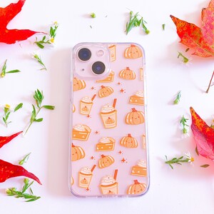 Patchy Pumpkin Spice pattern Phone Case Clear. Autumn fall themed Phone case.